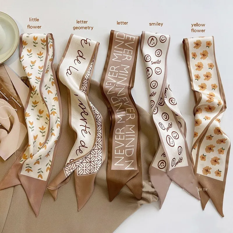 

High-Grade Khaki Nude Color Series Silk Scarf Hair Band Ribbon Tied-up Hair Long Bow Vintage Satin Ribbon Hair Accessories