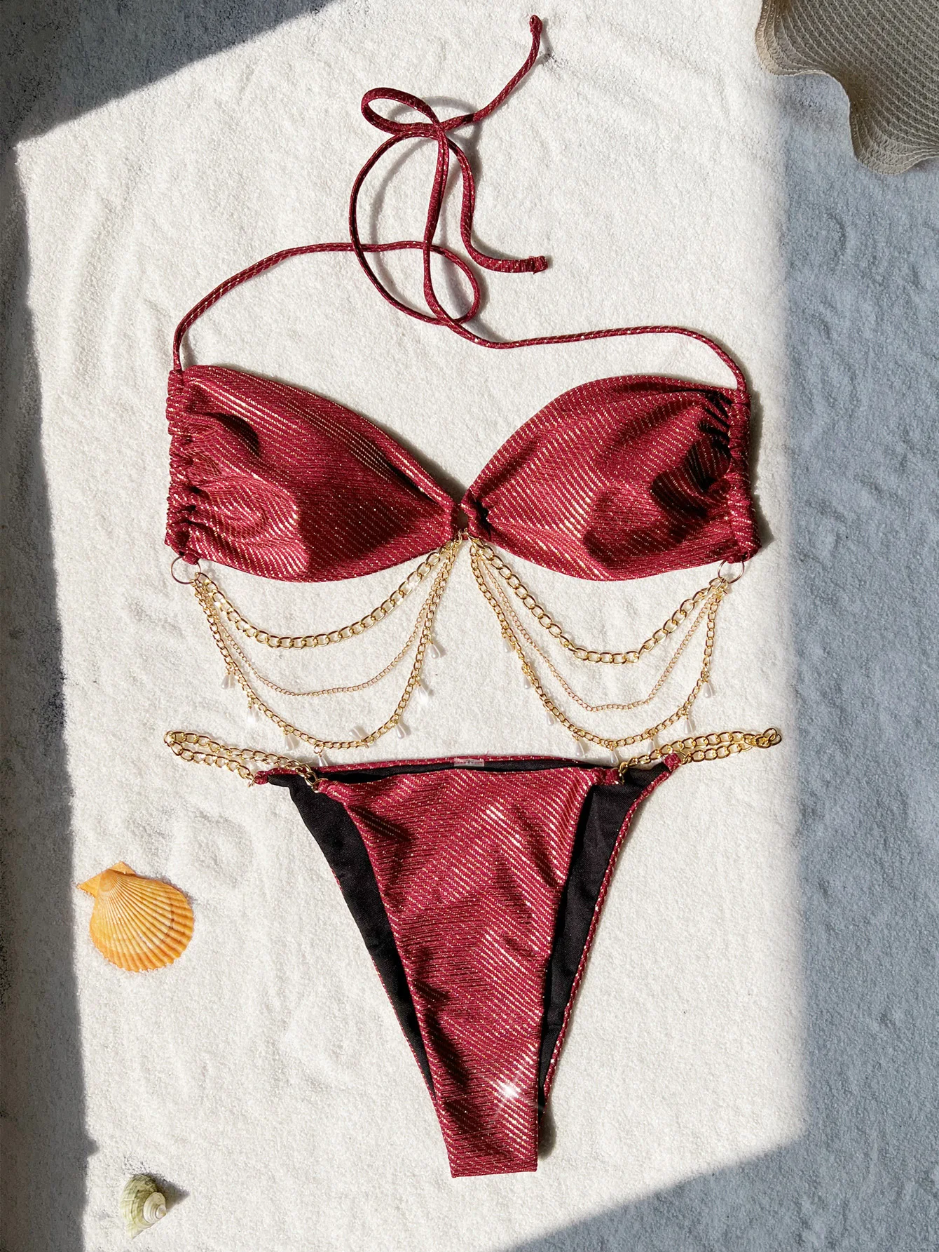 Сексуальные комплекты бикини-бандо в металлическую полоску из двух частей