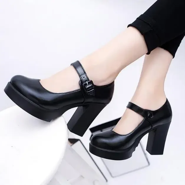 

Square High Heels Women Platform Pumps Spring Summer Shallow Mouth Buckle Strap Shoes Round Toe Shoes for Women High Heels