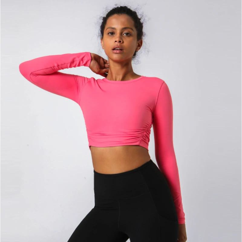 

Yoga Shirts Clothing Sports Training Running Quick Drying Workout Long Sleeve Breathable Fitness Short Top Tute Sportive Donna