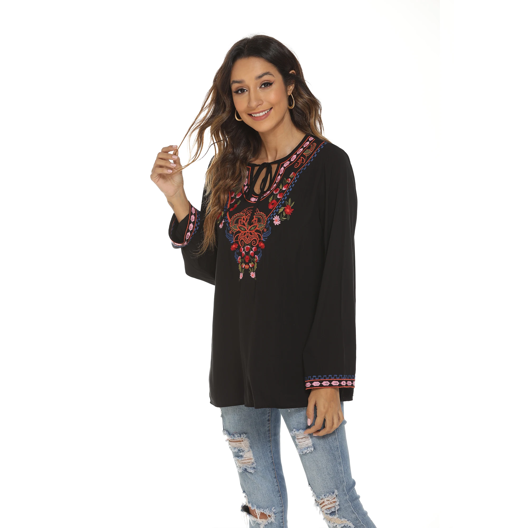 Женские вышитые топы Eaeovni богемная рубашка свободная туника летние женские