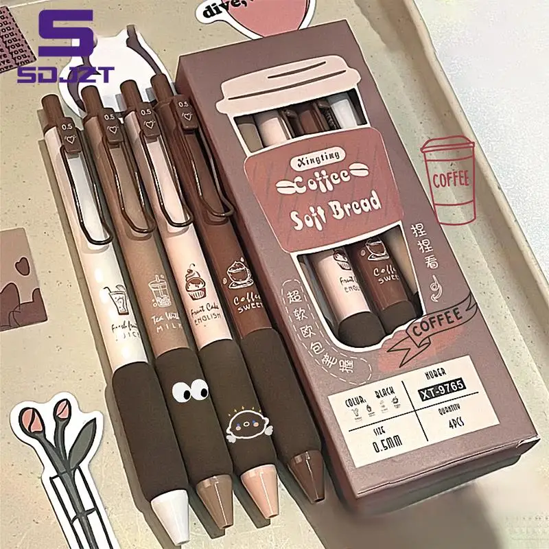 

4pcs Coffee Soft Bread Gel Pen Set 0.5mm Black Color Ink for Writing Office School Stationery Supplies