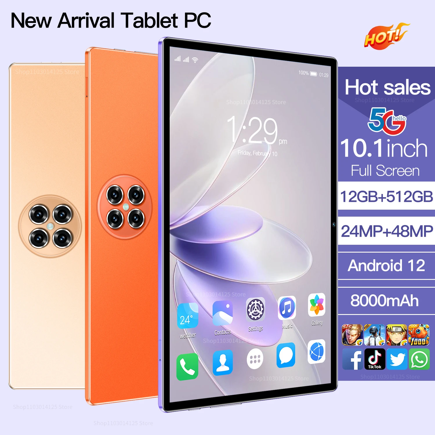 

NEW 202310.1inch Tablet PC Android 13.0 12GB RAM 512GB ROM Wi-Fi Google Play GPS Dual SIM Calling with Keyboard, Global Edition