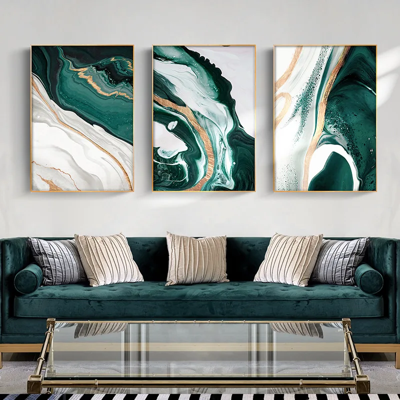 

Modern Abstract Gold Foil Lines Green Canvas Paintings For Living Room Bedroom Posters And Prints Wall Art Picture Home Decor