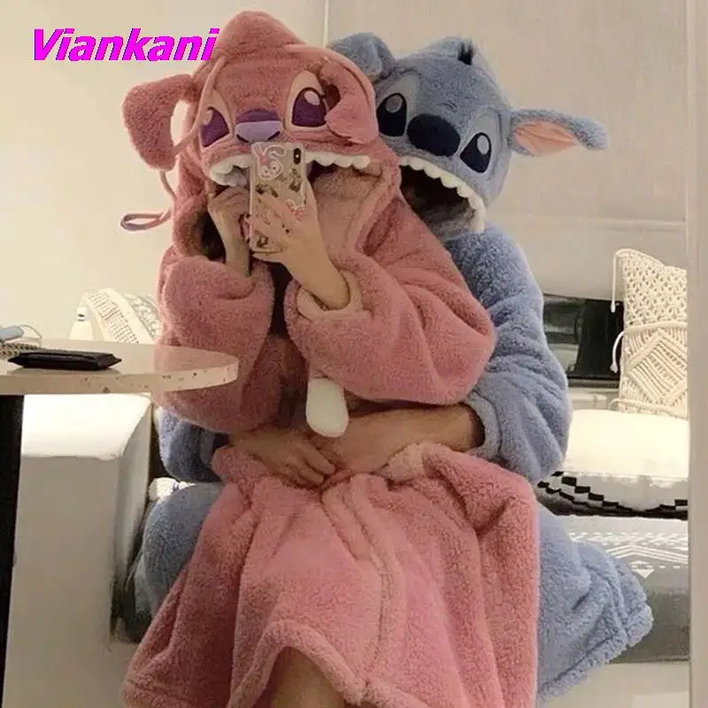 Cute Home Clothes Women Men Pajamas Plush Soft Nightgown Robes Y2k Thick Pajamas Fashion Long Coat Cartoon Flannel Bathrobe