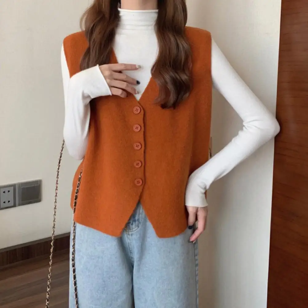1 шт. удобный осенне-зимний женский жилет с v-образным вырезом на пуговицах