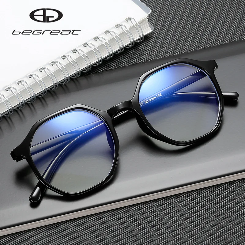 

BEGREAT New Anti-blue Light Fashion Men and Women Glasses Full Frames Eyeglasses Retro Blocking Polygon Clear