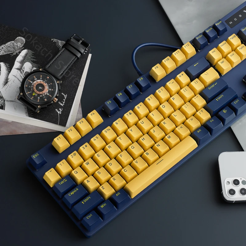 Проводная Механическая клавиатура Rapoo V500PRO с 104 клавишами, двухцветная клавиатура с белой подсветкой, Офисная компьютерная игровая клавиатура для киберспорта