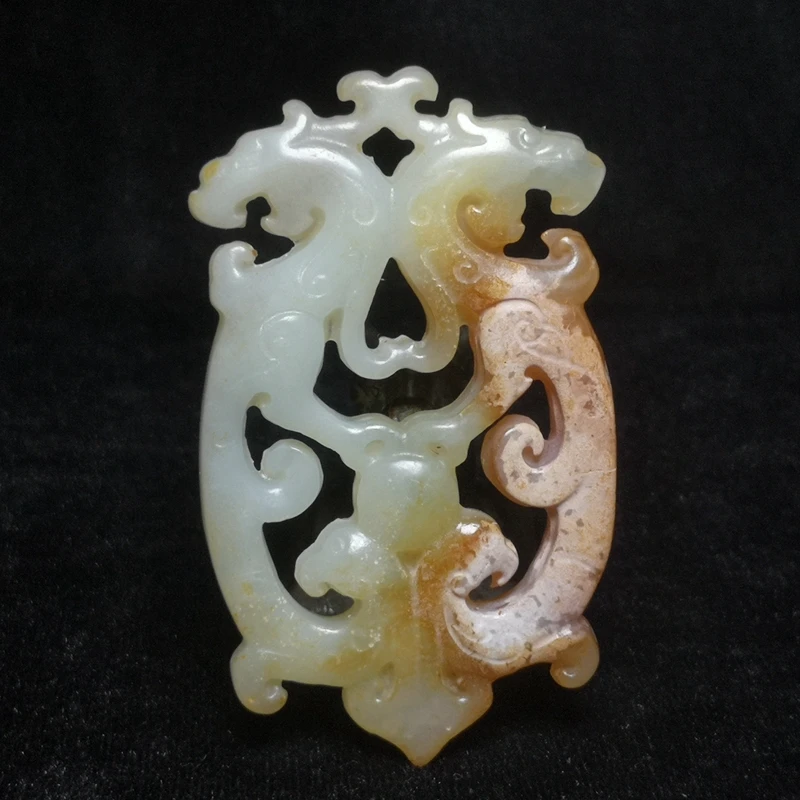 

Old Chinese Jade Hand Carved Double Dragon Statue Disc Lucky Pendant Collection