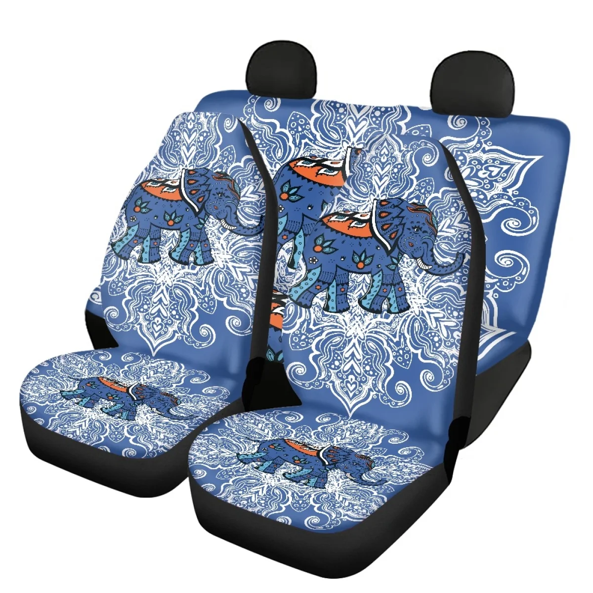 

Car Front and Back Seat Cover Cute Elephant Pattern Slip-Resistant Durable Car Seat 4pcs/Set Bohemian Easy Clean Auto Accessory