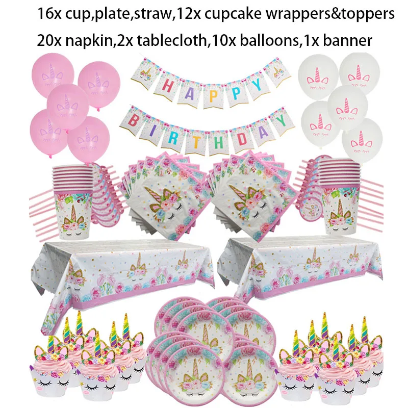 

WEIGAO Unicorn Party Disposable Tableware set Unicornio Paper Plate Cup Napkins set Girl Unicorn Birthday Party Baby Shower