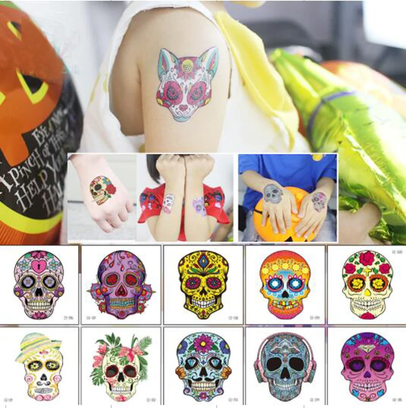 

Новые водонепроницаемые наклейки на лицо с изображением черепа дьявола для хэллоуивечерние детская забавная тату наклейки Переводные кар...