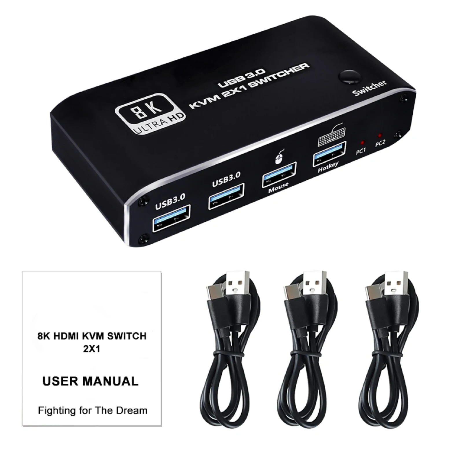Двухпортовый HDMI 2,1 KVM переключатель 2X1 4K 120 Гц 8K 4 порта USB 3,0 KVM переключатель с горячей клавишей DC 5V 1A для 2 ПК 1 монитора