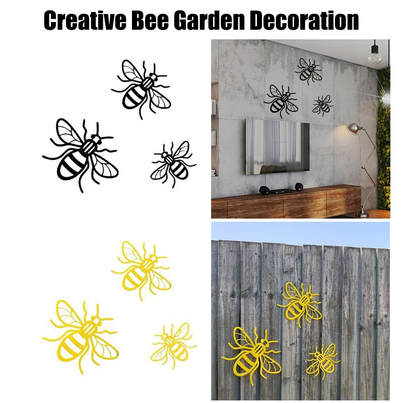 

3PCS/Set Creative Bee Garden Decoration Insect Statues Countryside Style Acrylic Outdoor Wall Sculptures Fence Ornament Sign