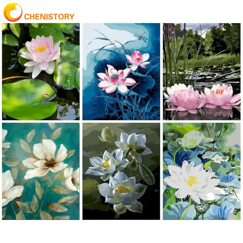

CHENISTORY Modern Painting By Numbers Paint Kit Coloring By Numbers Lotus For Adults Gift Wall Decor Canvas Painting