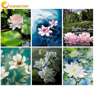 CHENISTORY Modern Painting By Numbers Paint Kit Coloring By Numbers Lotus For Adults Gift Wall Decor Canvas Painting