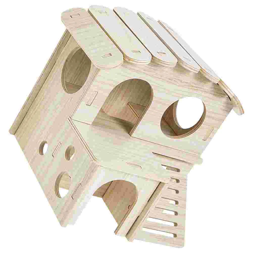 

Wooden Hamster Sleeping House Double Layer Villa Hut Hamster Cage Hideout