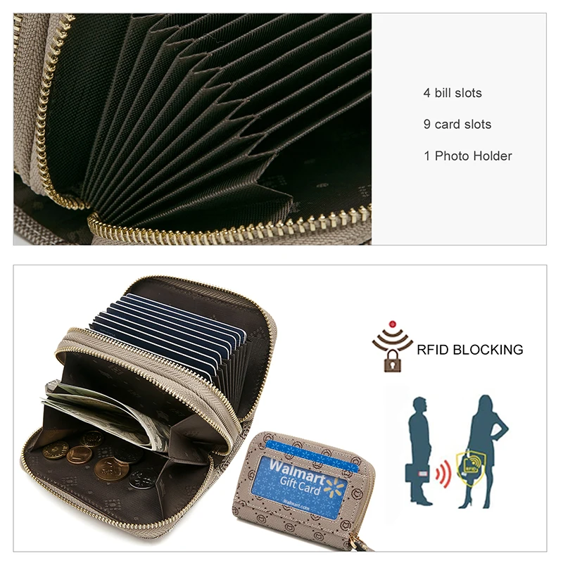 FOXER Women's PVC Leather Short Wallet Zipper Coin Clutch Bags Female Multi-Card Monogram Purse Ladies Fashion Small Card Holder