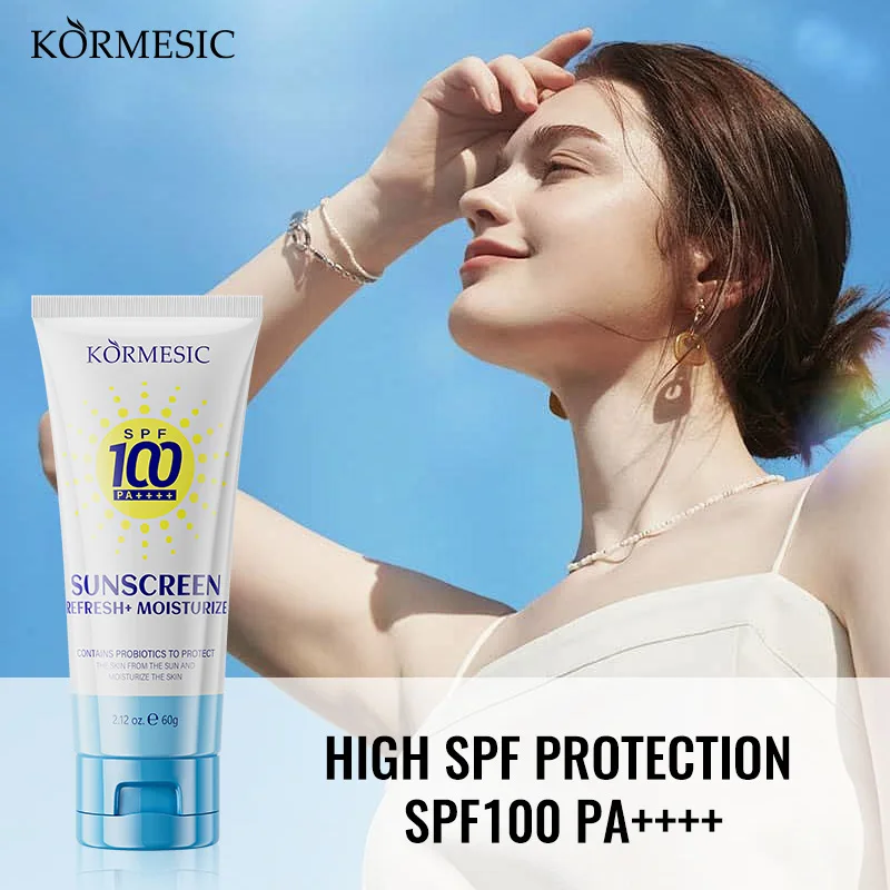 Фото Солнцезащитный крем KORMESIC SPF100 PA++++ с пробиотиками, освежающий, нелипкий, с защитой от УФ-излучения, увлажняющий, для лица и тела. №1