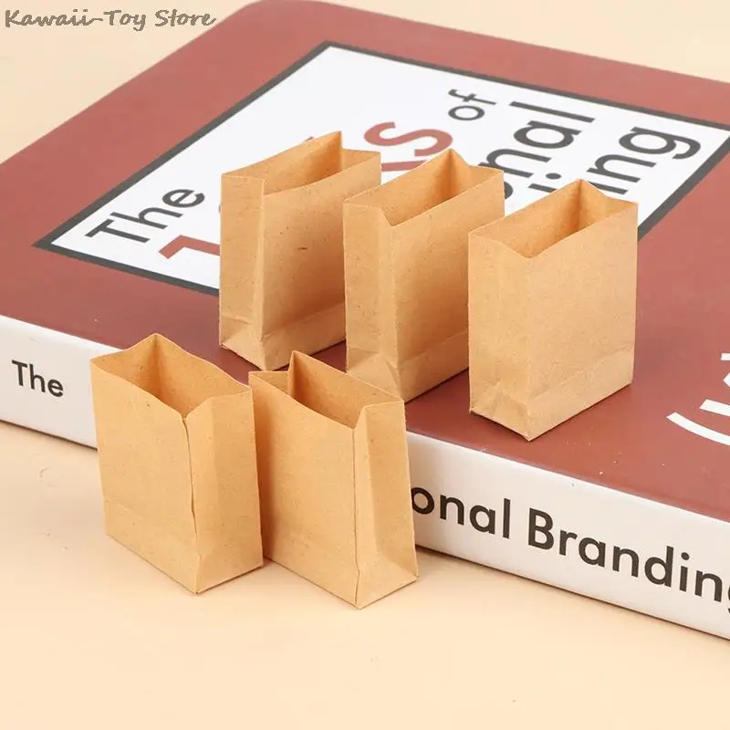 

5Pcs 1:12 Dollhouse Miniature Bread Paper Bag Mini Kraft Paper Bag Handbag Shopping Bags Model Toys Ornament Doll House Decor