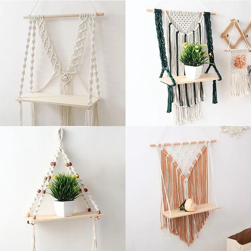 

Гобелен из макраме в богемном стиле настенная подвесная деревянная полка ручной работы хлопковый веревочный гобелен Декор для гостиной на...
