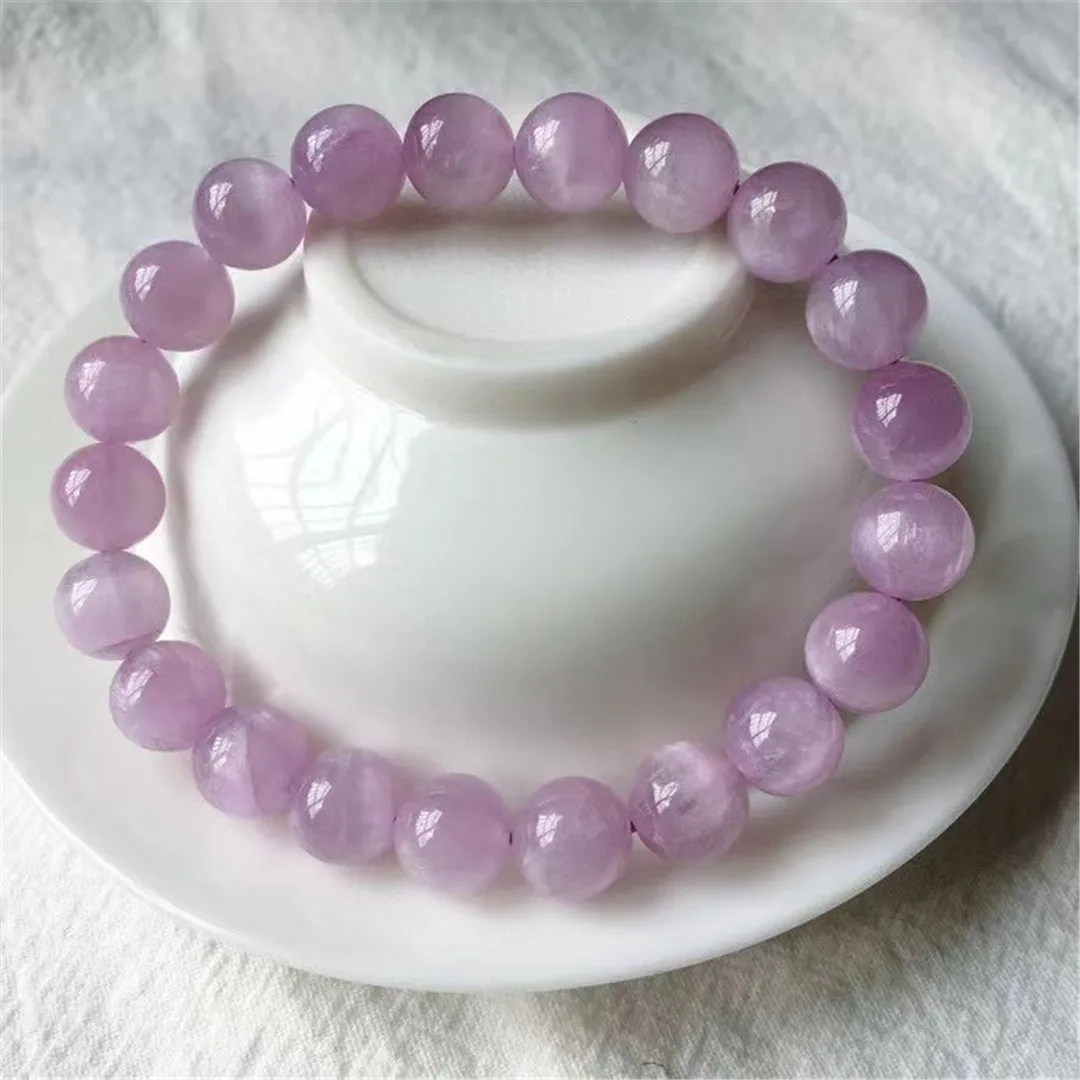 

Браслет из натурального фиолетового камня кунцит 9 мм, ювелирные изделия для женщин и мужчин, подарочные бусины, редкий кристалл, кошачий гл...