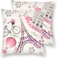 cozy throw pillow cover set of 2 eiffel tower bike butterfly decorative pillowcase travel in paris theme cushion case 18x18 inch