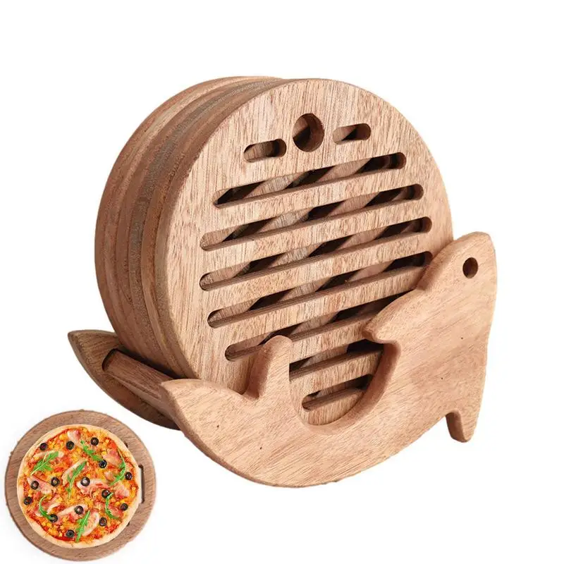 

Wooden Coaster Set Heat Insulation Protective Carved Coaster With Stand Cork Coaster Tea Coffee Drinks Travelling Tableware