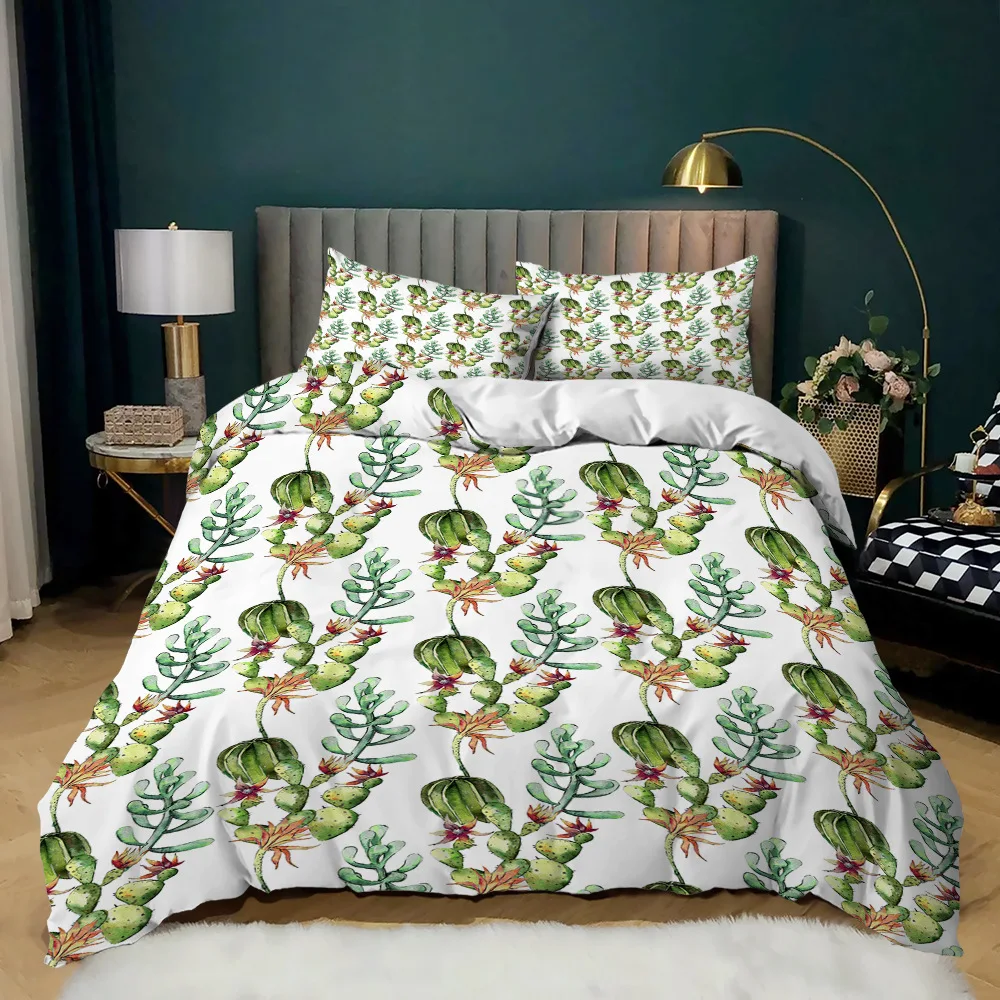 

Cactus Duvet Cover Polyester Watercolor Cacti Pattern Print Bouquet of Thorny Green Plants Blossoms Twin Bedding Set Queen King