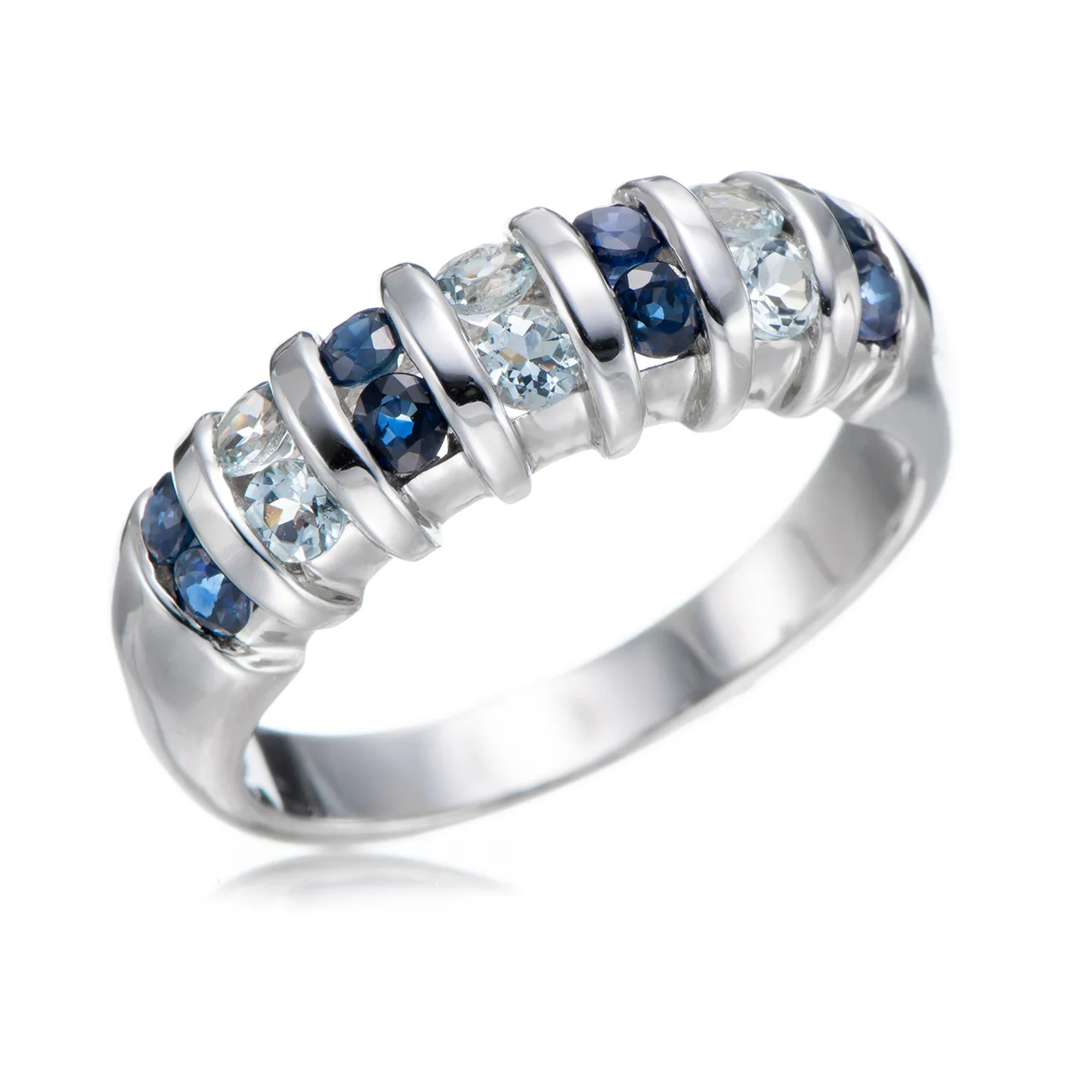 

Sapphire and Aquamarine Rhodium Over Sterling Silver Ring