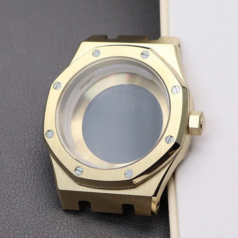 Gold 41mm Case Strap Watch Parts Watchband Accessory For Seiko nh35 nh36 Movement 31.8mm Dial Sapphire Crystal Glass Waterproof enlarge