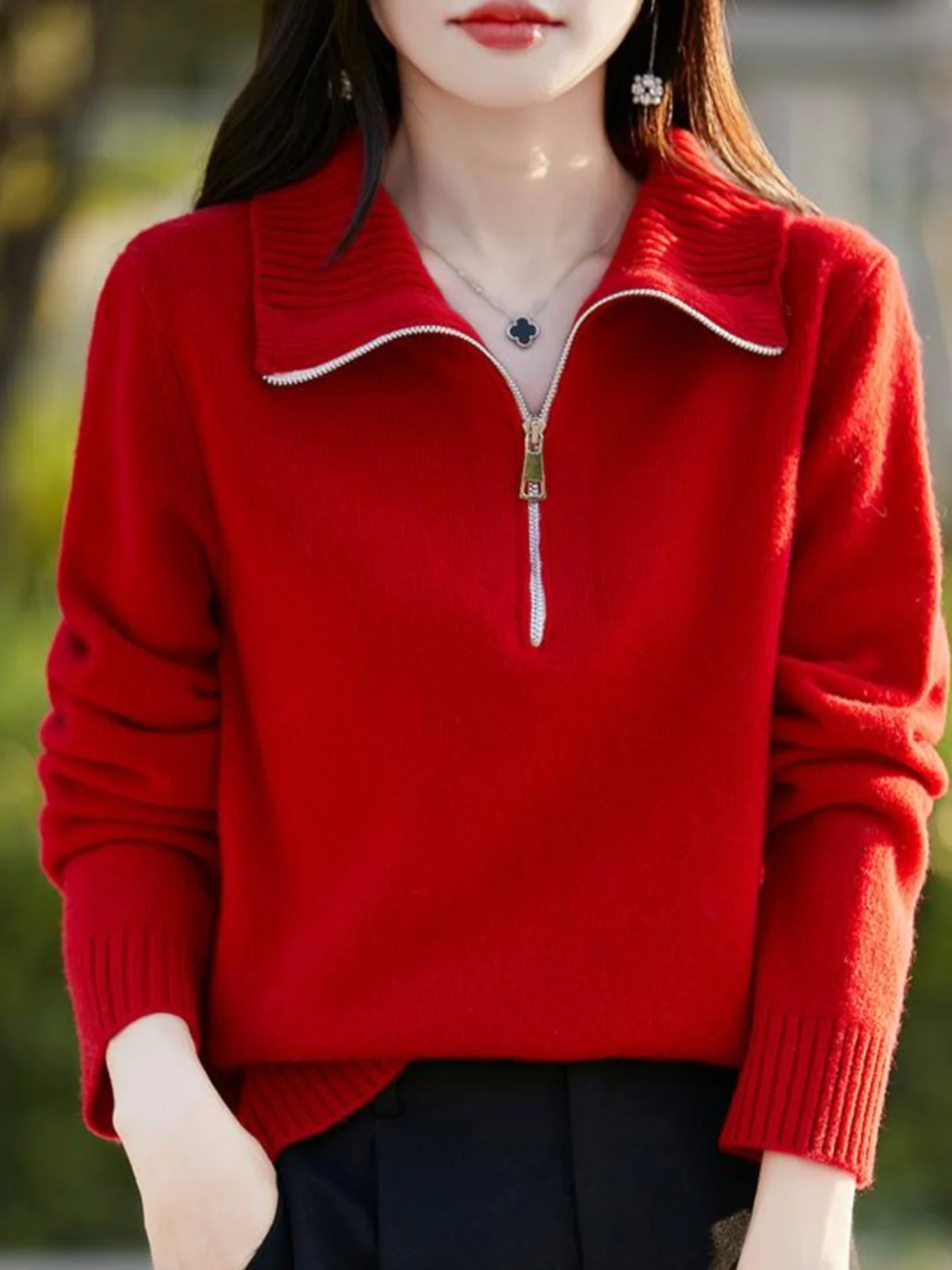 Шерстяной свитер с полумолнией и лацканами женские европейские товары элитная