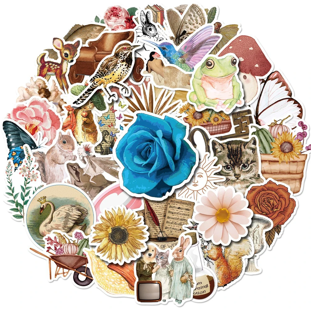 

10/30/50/PCS Cartoon Retro Flower Bird Creative Doodle Sticker Bicycle Scooter Car Helmet Laptop Computer Wholesale