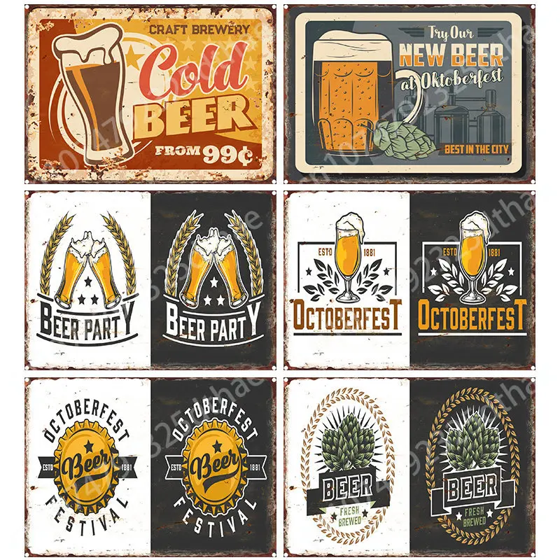 

Beer Industry Style Pattern Metal Tin Signs Bar Club Poster Retro Wall Decor Plaque Restaurant Creative Background Decoration