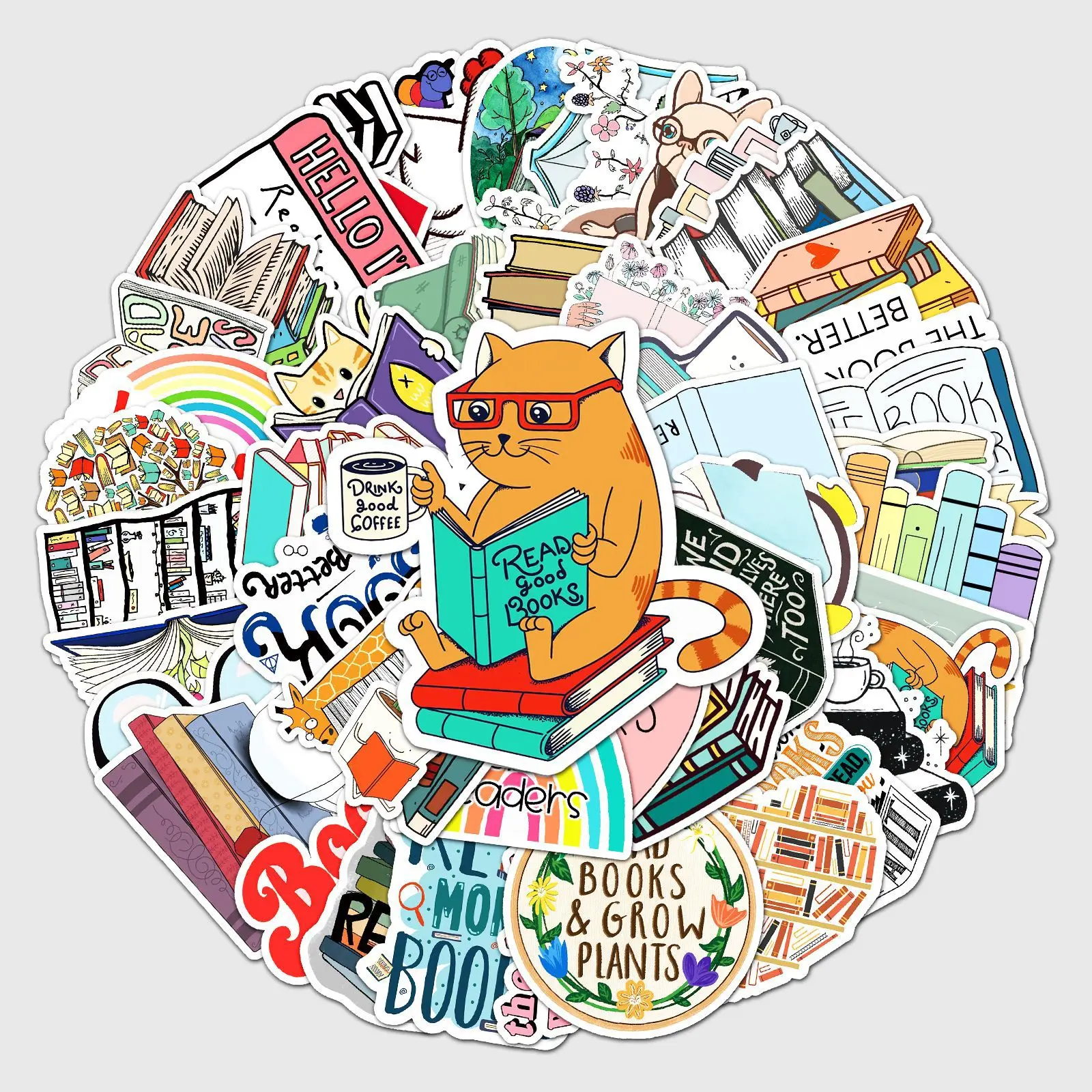 

50 Pieces, Reading Graffiti Stickers, Cartoon Children's Stickers, DIY Skateboard Suitcase Stickers, Waterproof