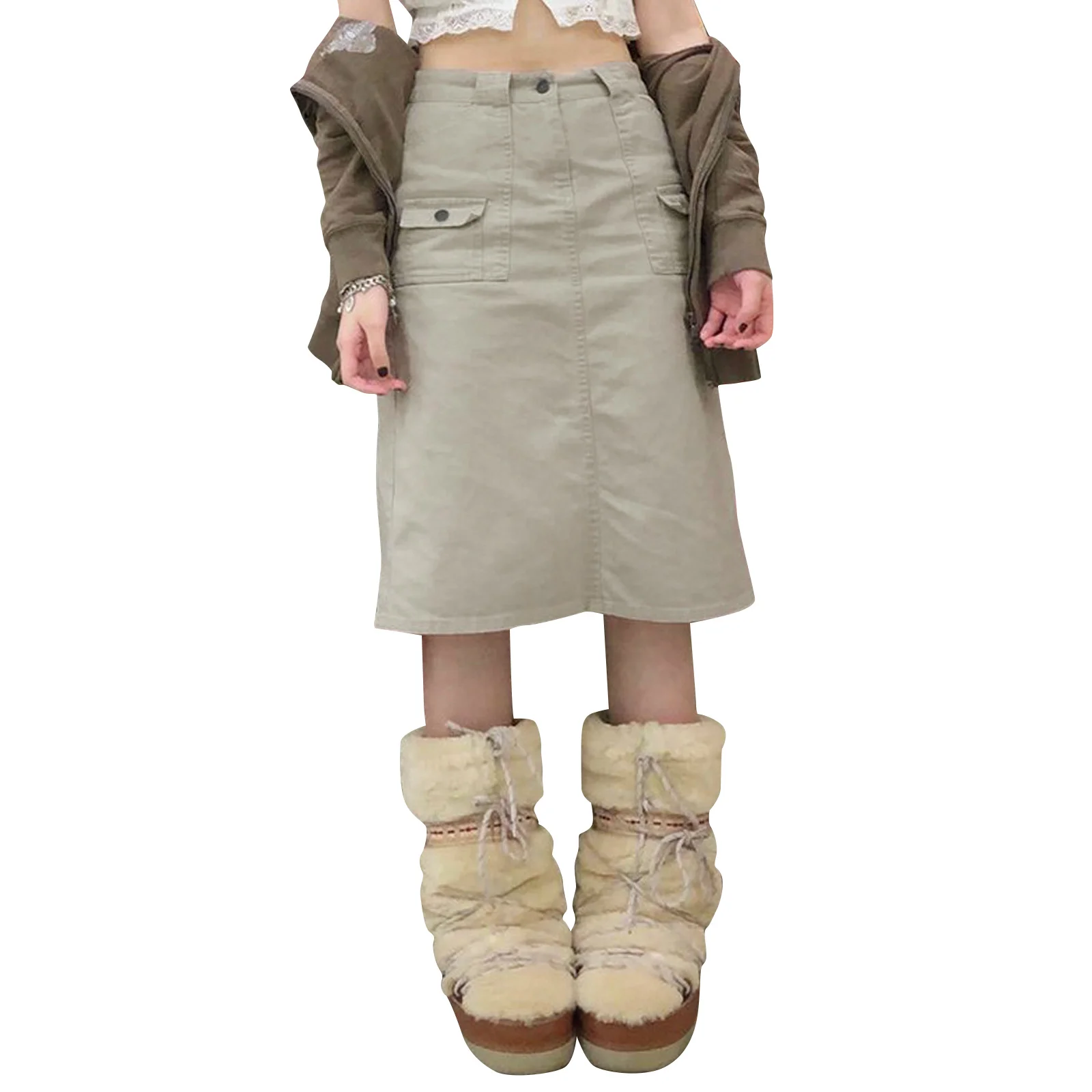 

Women's Fashion Cargo Skirt, High Waist Solid Color Straight Loose Mid-Length Skirt for Summer