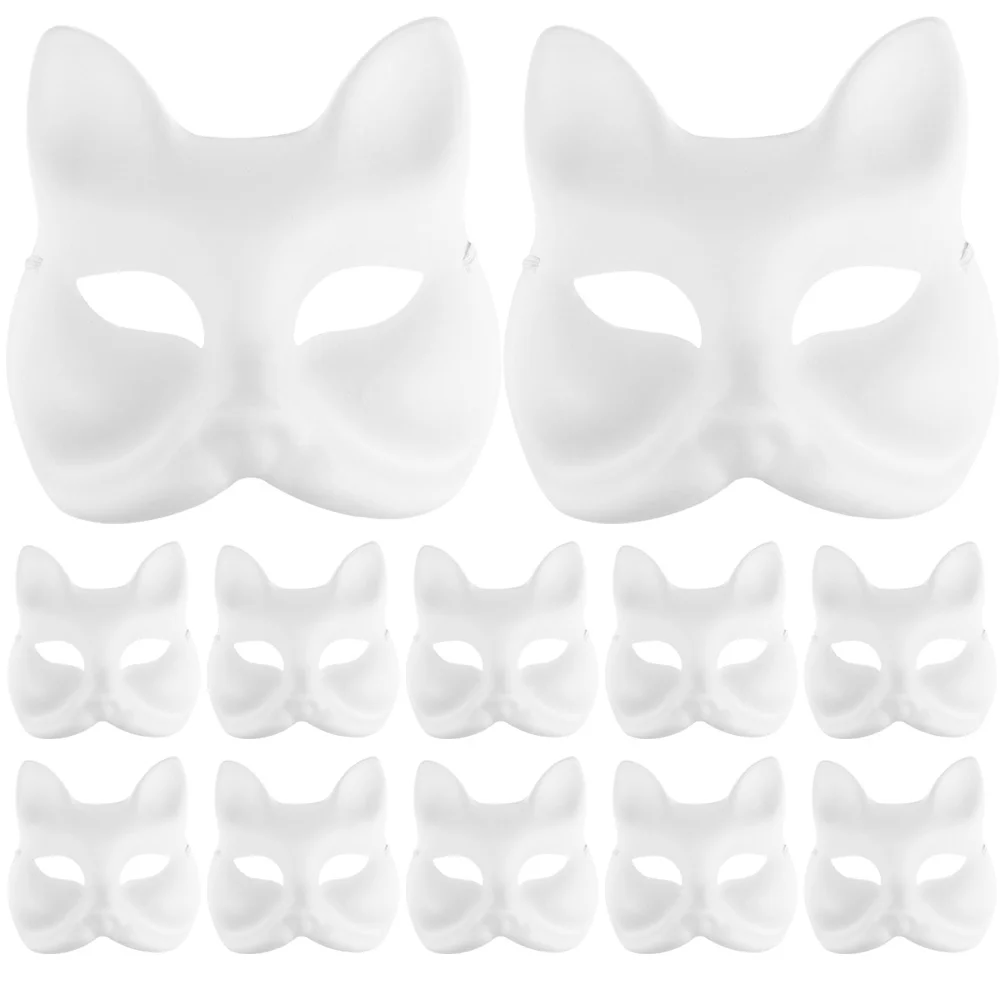 

Hand Painted Pulp Masks Halloween Stage Performance Blank Masquerade Women White Animal Kids Fox Costumes Therian