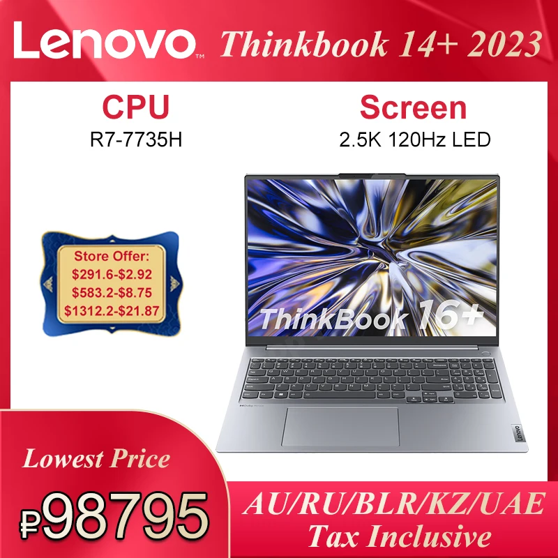 

New Lenovo Thinkbook 16+ Laptop 2023 AMD Ryzen R7 7735H 2.5K 120Hz 16 inch LED UltraBook 16/32GB 1TB Slim Notebook PC Computer