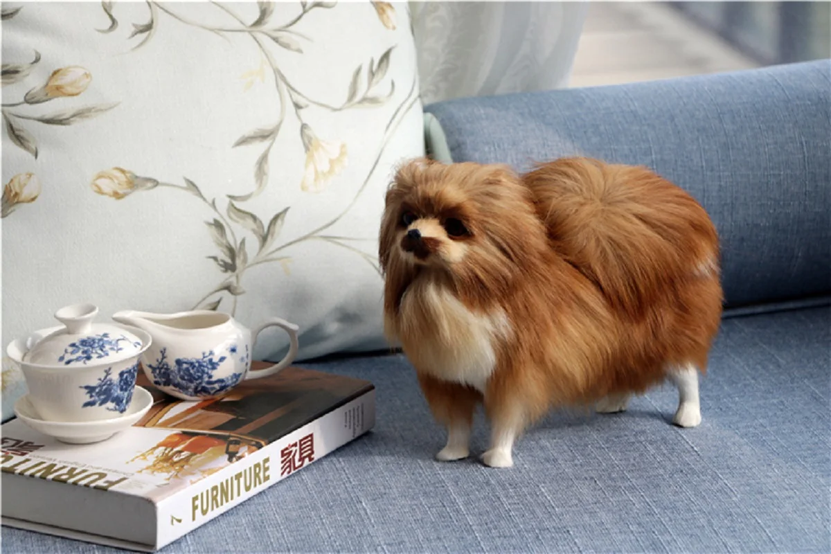 

Имитация Померанской модели, пластиковая и пушистая собака ручной работы, декоративная игрушка, украшение для дома и сада, рождественский п...