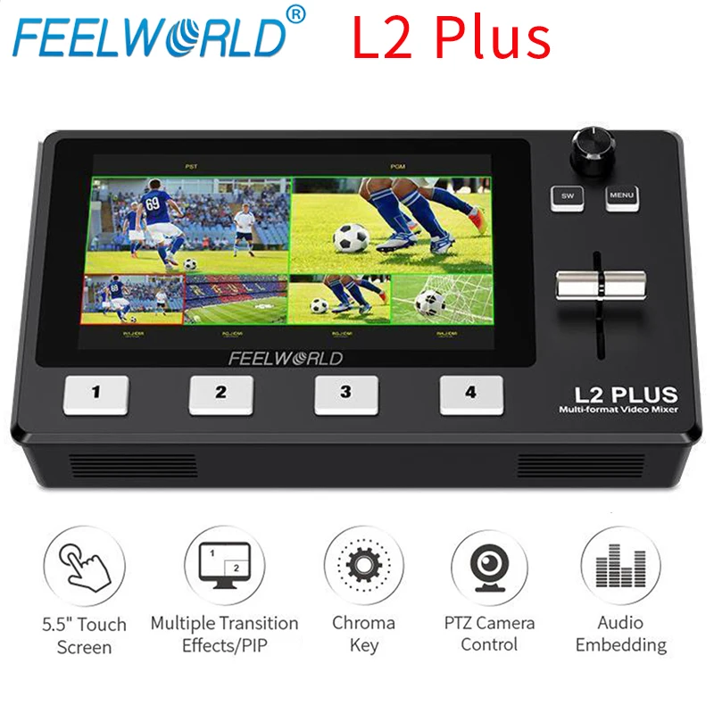 

FEELWORLD L2 PLUS 5.5" LCD Multi-camera Video Mixer Switcher With Touch Screen PTZ Control Chroma Key USB3.0 For Live Streaming