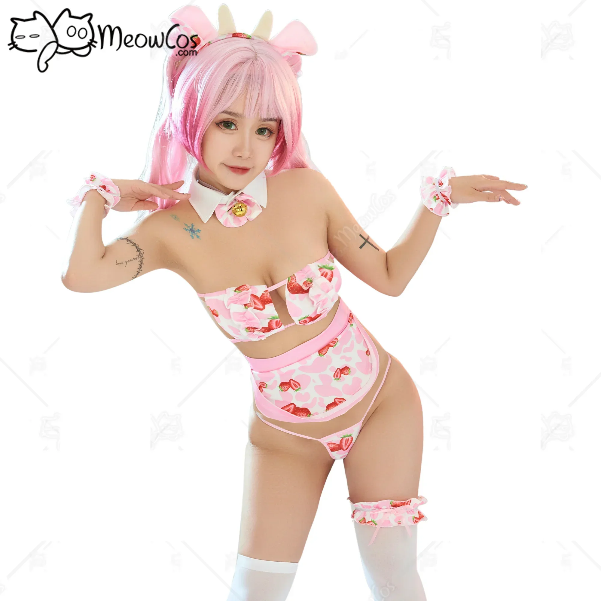 Комплект женского нижнего белья Meowcos корсет и стринги с перчатками