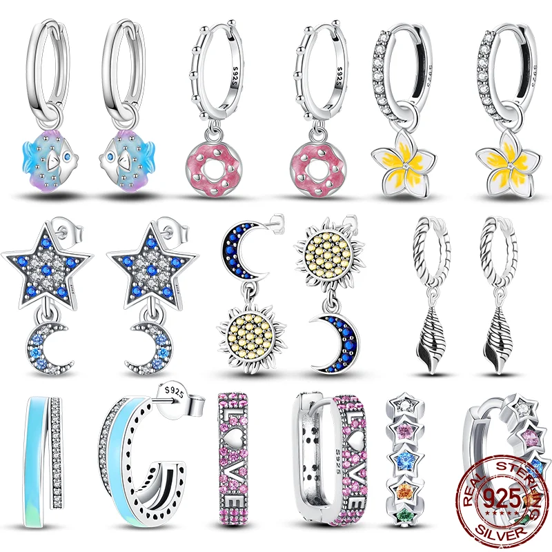 

Luxury 925 Sterling Silver Charms Popular Star Sun Fish Earrings For Women Pave CZ Fine Engagement Hot Anniversary Jewelry Gifts