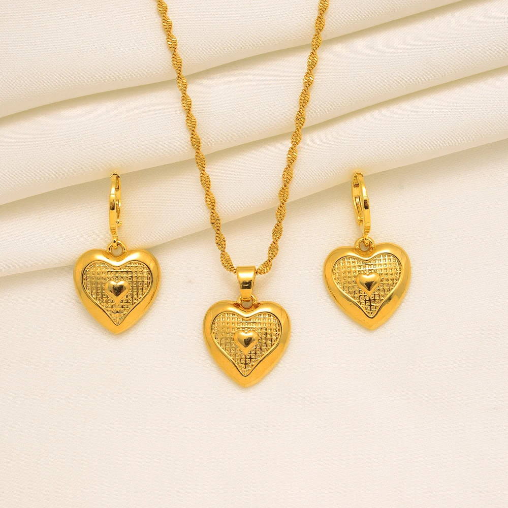 

Valentines Gift Heart Locket Earrings Pendant Necklace 18k Fine Gold Romantic Fancy Jewelry Women