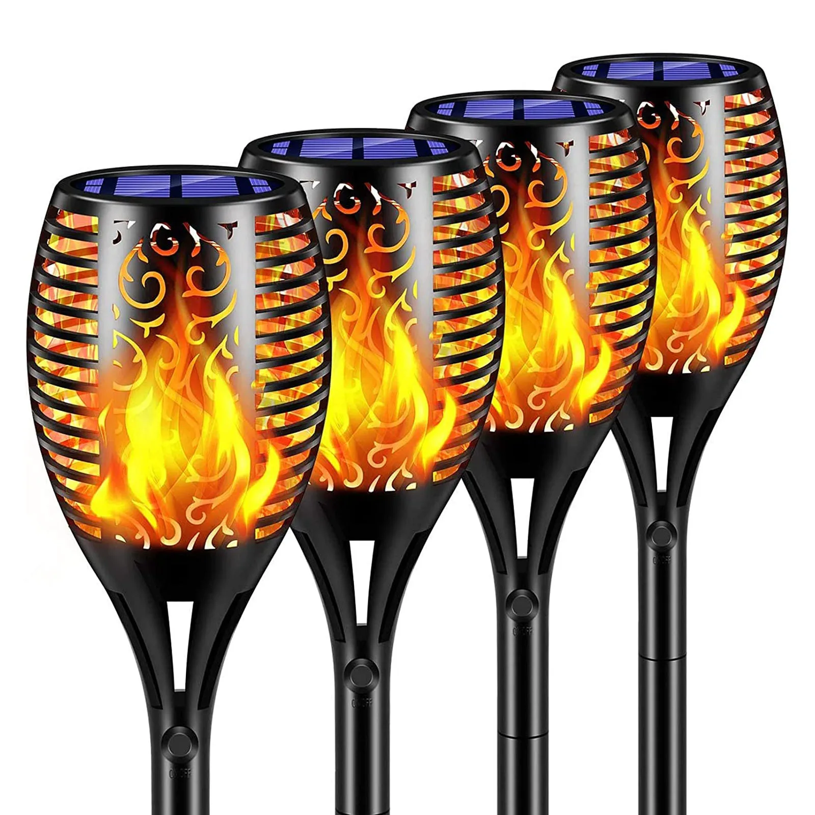 

Honhill 4pcs Solar Flame Torch Light Flickering 33 LED Landscape Lawn Lamp Path Lighting Torch Outdoor Light Garden Decoration