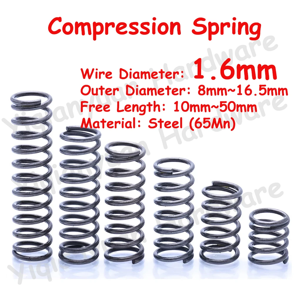 

10Pcs Wire Diameter φ1.6mm Cylidrical Coil Compression Spring Rotor Return Compressed Spring Release Pressure Spring Steel 65Mn