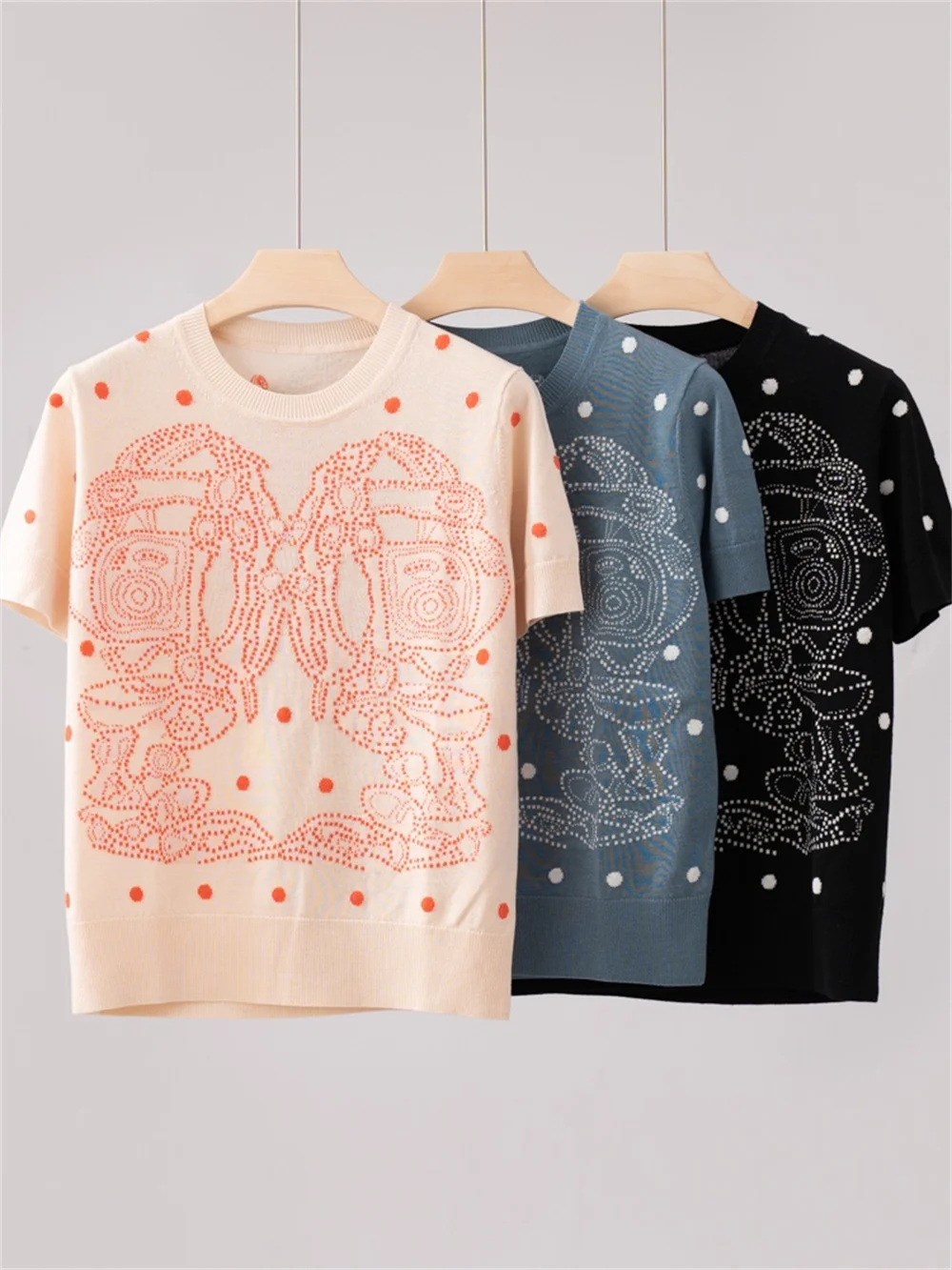 

Женский вязаный свитер, универсальный пуловер с коротким рукавом, круглым вырезом и надписью спереди, весна 2023