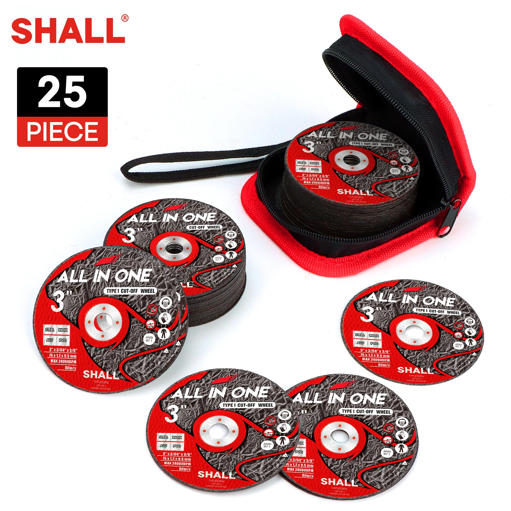 SHALL 25-pack Cutting Disc Metal Cut Off Wheel 76 x 1.2 x 9.5mm Angle Grinder Disc with Pouch Multi cutter blade for INOX Steel