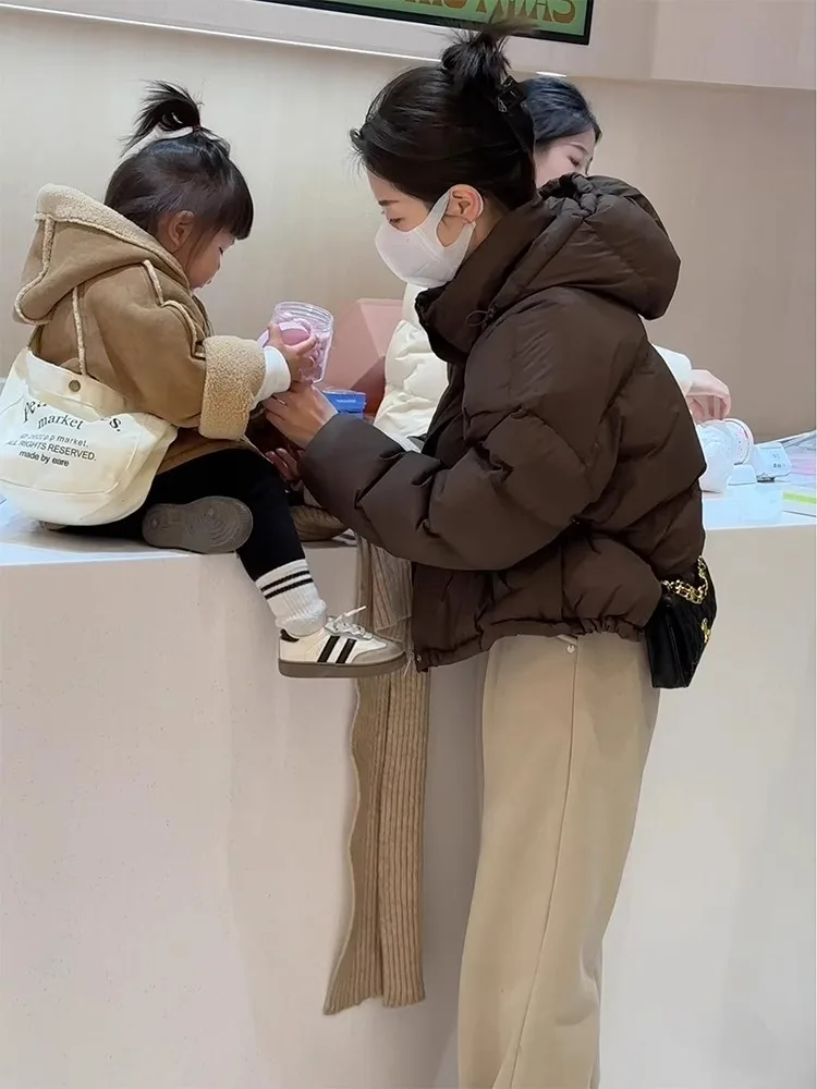 Coffee Color Hood Short Down jacket Women 2024 Winter New Korean Sle Thick Warm White Duck Down down Coat Outerwear