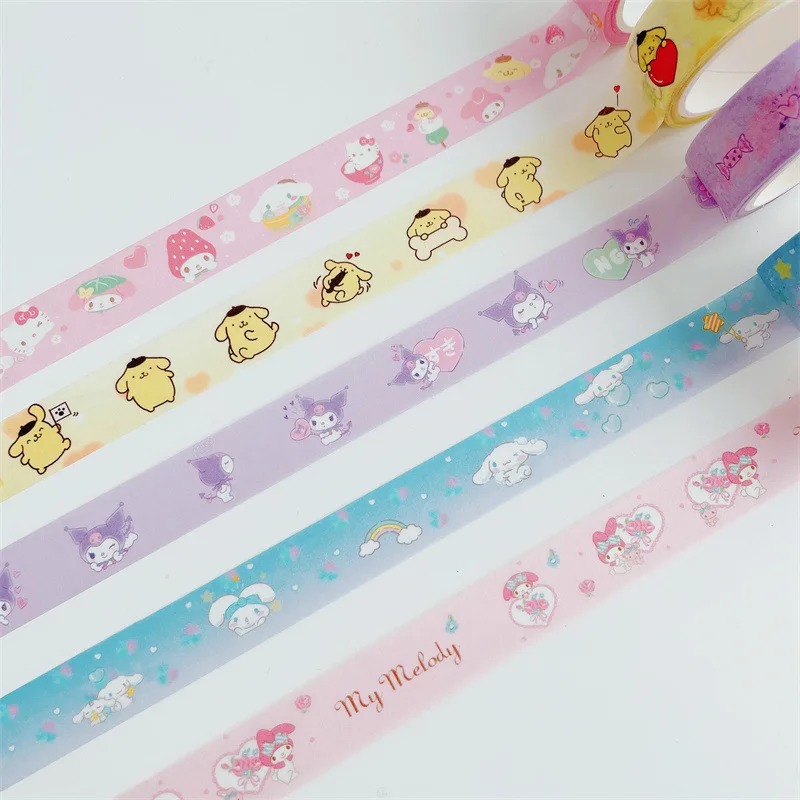 

12pcs Sanrio Kawaii Hello Kitty and Paper Tape Pochacco Student Stationery Cartoon Pocket DIY Cut-and-paste Decorative Sticker