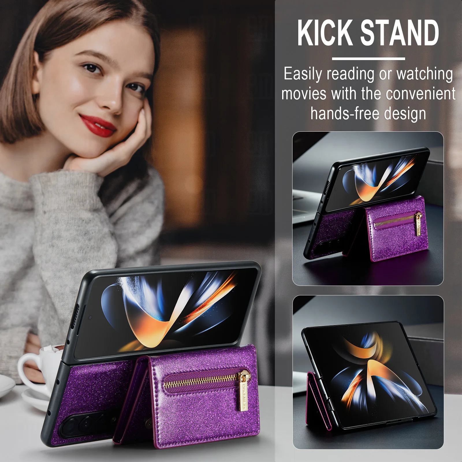 Блестящий кожаный чехол на магнитной застежке для Samsung Galaxy Z Fold 4 3 Fold4 Fold3 - купить
